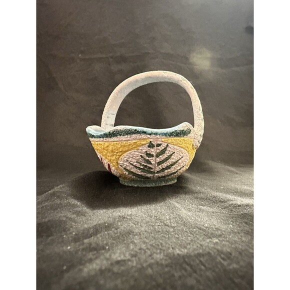 VNTG 1950s Italian Pottery Basket – Textured Glaze Multicolor Decorative Collect - Picture 4 of 9